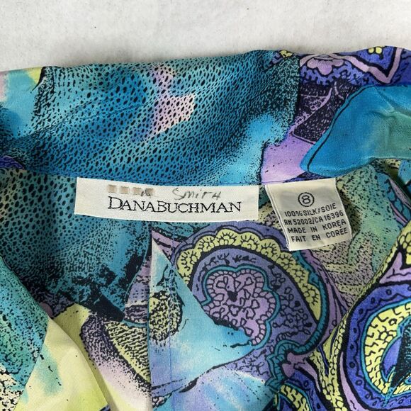 Vintage Silk Top Women's Sz 8 Tropical Ocean Fish Floral Paisley MISSING BUTTONS - Picture 4 of 16